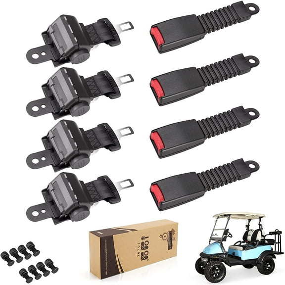10L0L Golf Cart Seat Belts for Yamaha,EZGO, Club Car, 42" Retractable Seat Belts with Buckles - with DOT Certification,Set of 4, Black