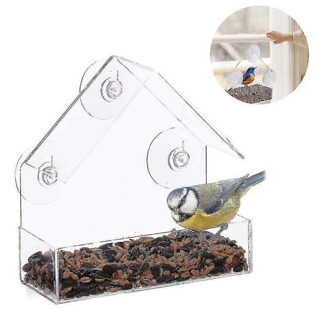 Comedero para pájaros de ventana compatible con exterior con ventosas fuertes, apto para cardenales, pinzones, carboneros, etc.