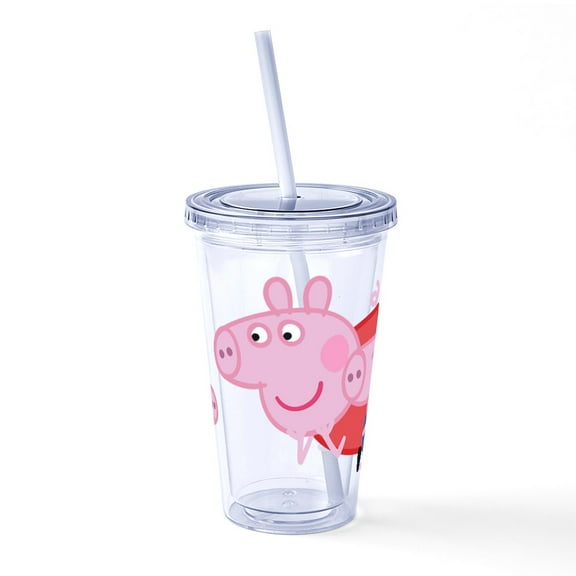 CafePress - Peppa Pig: Learning To Crawl - 16 Ounce Classic Clear Insulated Double Wall Tumbler Cup with Lid Straw , Reusable