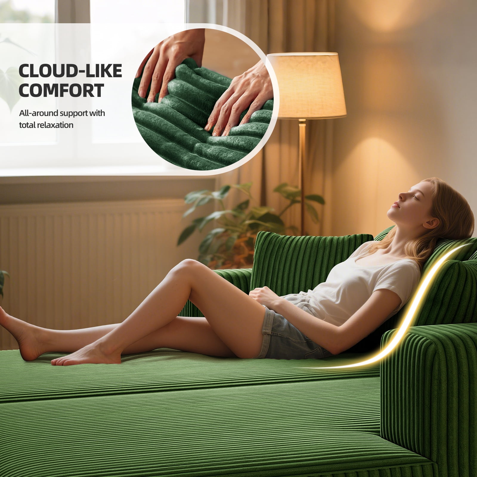 80.3" Oversized Double Lounge Chaise, Boneless Lounge Sofa Bed with 4 Pillows Cloud Loveseat Sleeper Couch for Indoor Living Room