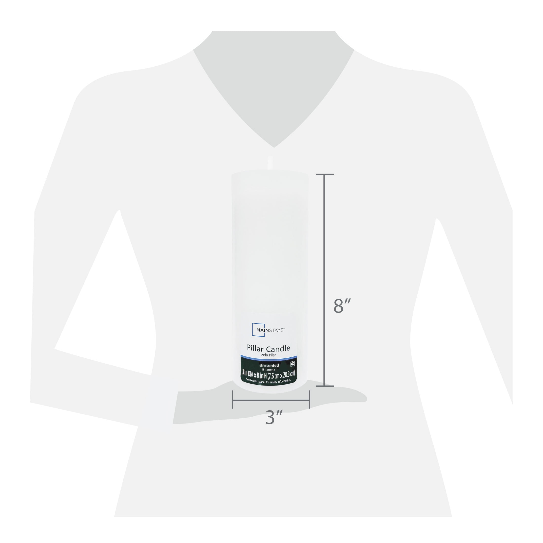 Mainstays Unscented Pillar Candle, 3x8 inches, White
