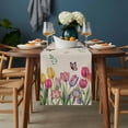 thumbnail image 2 of Tulips Spring Floral Table Runner - 120 Inch Long, Kitchen Dining Table Runner Dresser Scarves, Pastoral Flowers Butterfly Rustic Farmhouse Decor for Coffee Tables Wedding Party Banquet, 2 of 8
