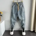 thumbnail image 2 of Pantalones vaqueros para hombre, pantalones cónicos, pantalones vaqueros recortados de invierno para hombre, pantalones harén de algodón elástico, estilo coreano de lujo, pantalones vaqueros de talla, 2 of 4