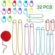 XUWSSF 12 Pcs Stitch Holders for Knitters, Assorted Colors Aluminium Cable Needles,Stitch Holder for Blankets Scarves Quilts Other Knitting Project,with 20pcs Stitch Marker