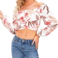 thumbnail image 2 of Women's Off-Shoulder Pleated Back Tie-Up Crop Top Summer Shirt, 2 of 4