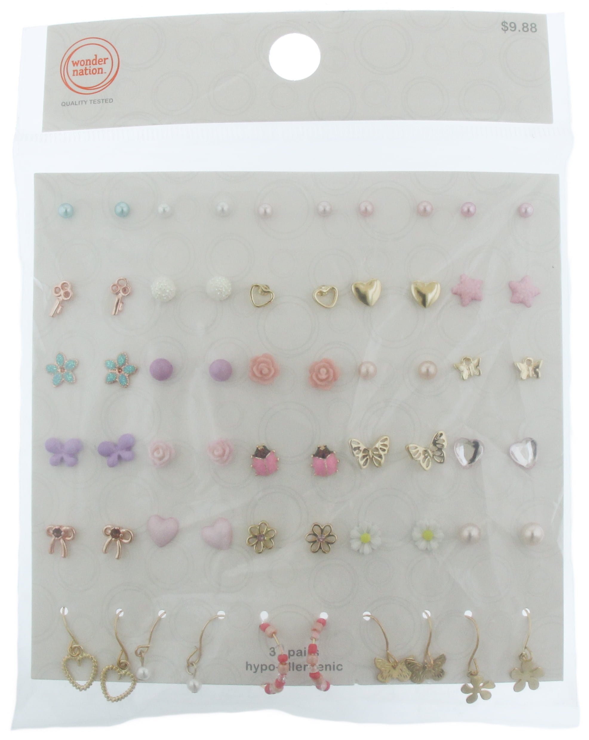 Wonder Nation Kids Beaded Charm Earrings, 30 Count Multi-color