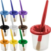 U.S. Art Supply 10 Piece Children's No Spill Paint Cups w/ Colored Lids & 10 Piece Large Round Brush Set w/ Wood Handles