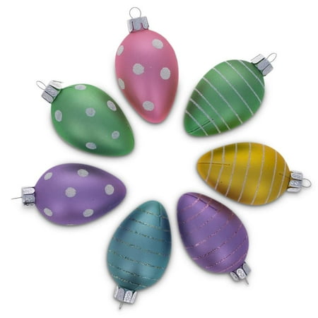 Dots Ornament - Set of 7 Polka Dots & Stripes Plastic Easter Egg Ornaments 2.5 Inches