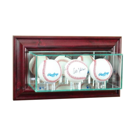 Perfect Cases WMTRPB-C Wall Mounted Triple Baseball Display Case, Cherry