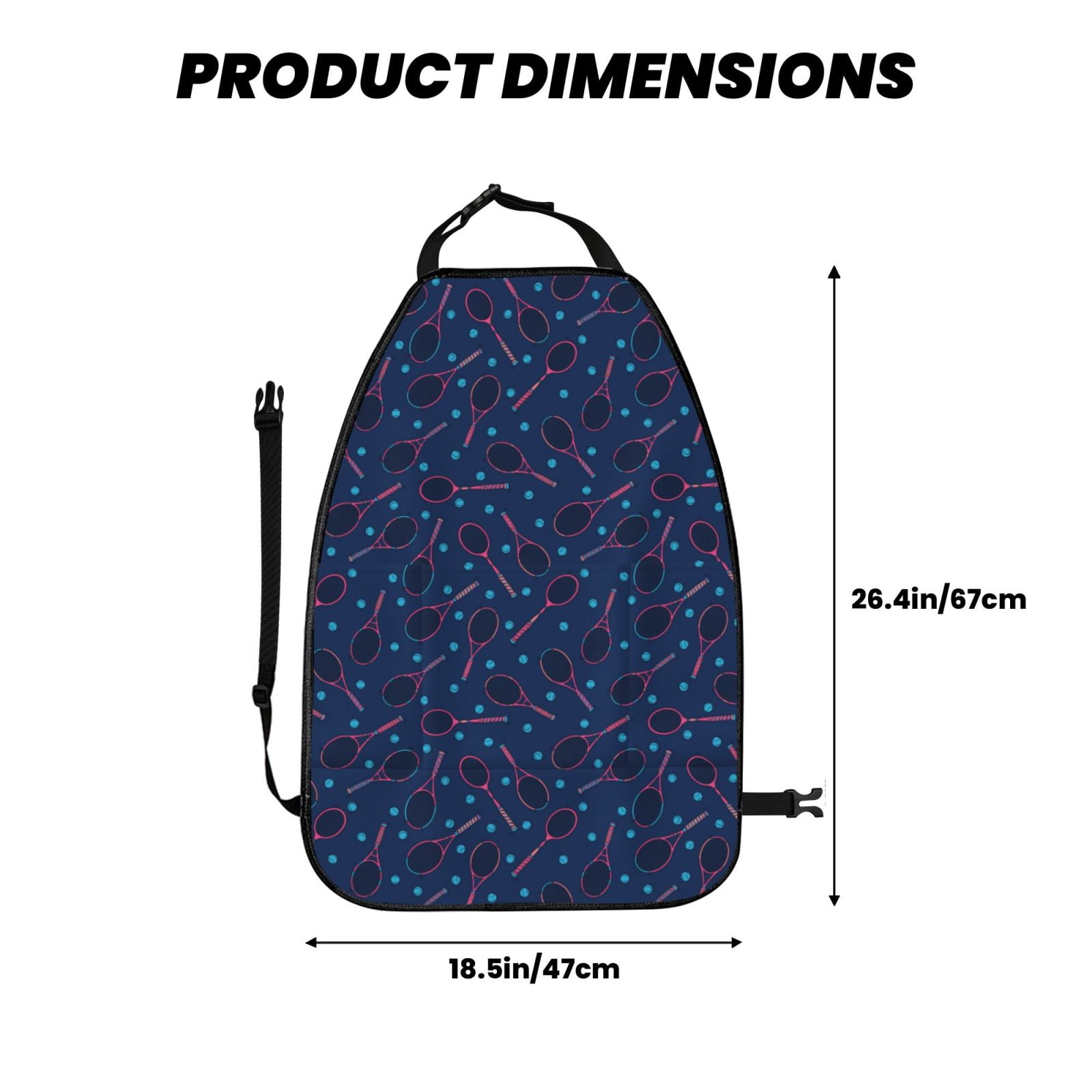 Kdxio Tennis Racket Print 2 Pack Car Kick Mat Seat Cover Back Protector Mat with Pockets for Organizer Backseat Protector and Storage Anti Kick Pad for Vehicles