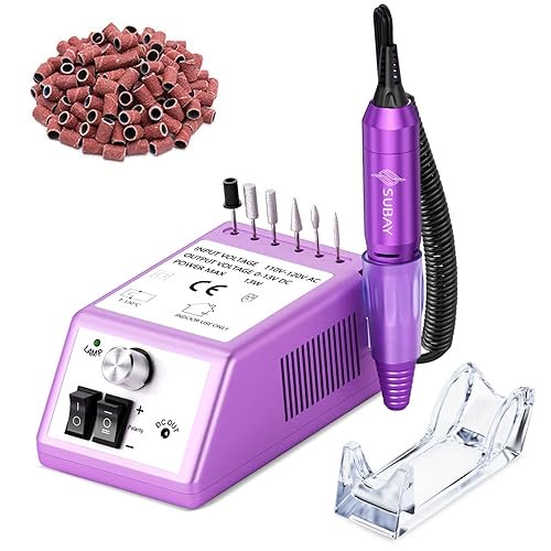 Subay Professional Finger Toe Nail Care Taladro eléctrico para uñas Kit de manicura y pedicura Taladro eléctrico para lima de uñas con 1 paquete de bandas de lijado (púrpura)