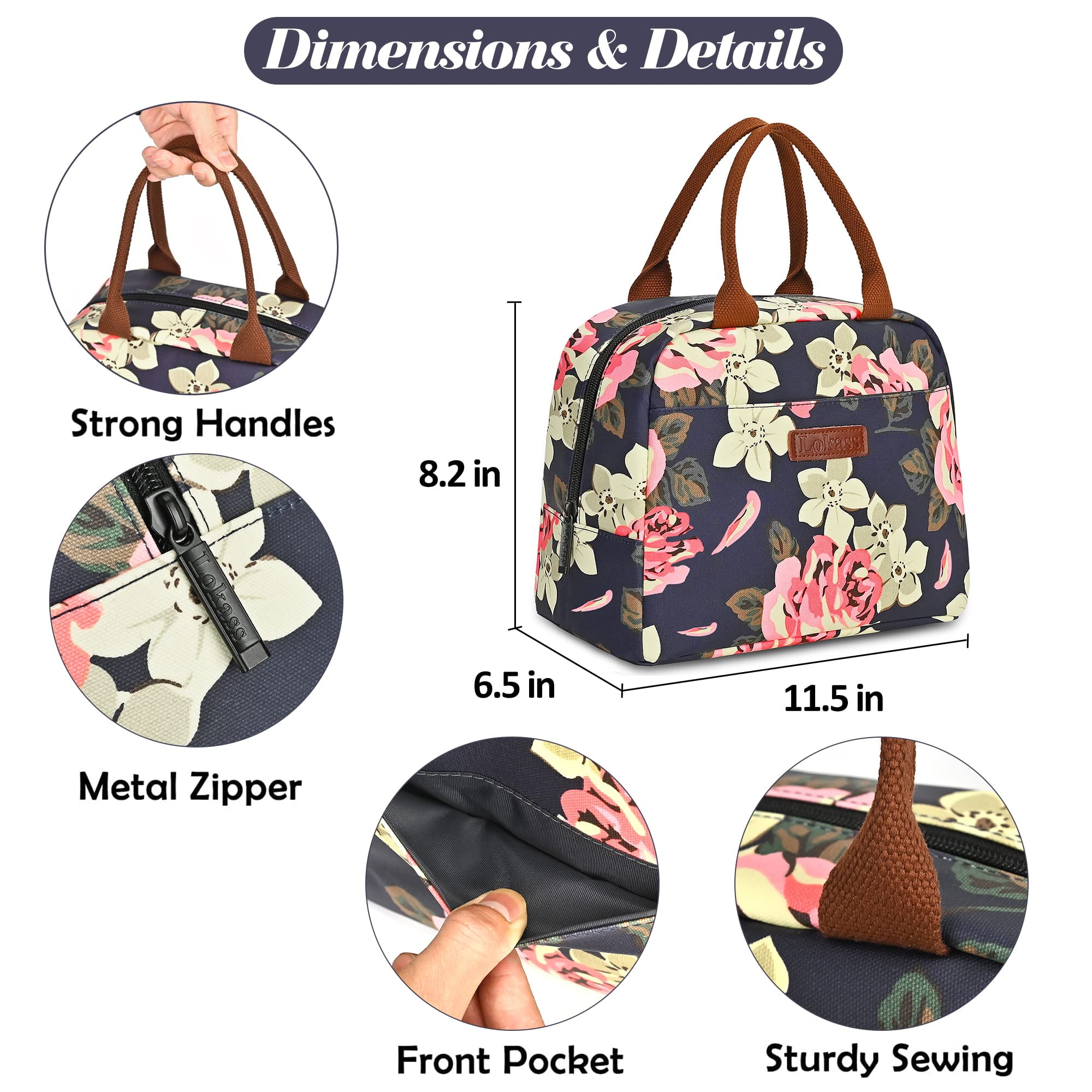 LOKASS Waterproof Insulated Lunch Bag Thermal Cooler Tote for Adults Soft Liner Peony Blue Walmart