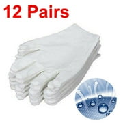 12 Pairs White Cotton Gloves Dermatological Overnight Moisturising Work Gloves