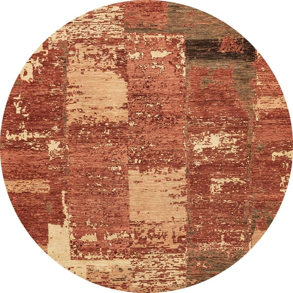 Ahgly Company Machine Washable Indoor Round Abstract Lava Red Area Rugs, 5' Round