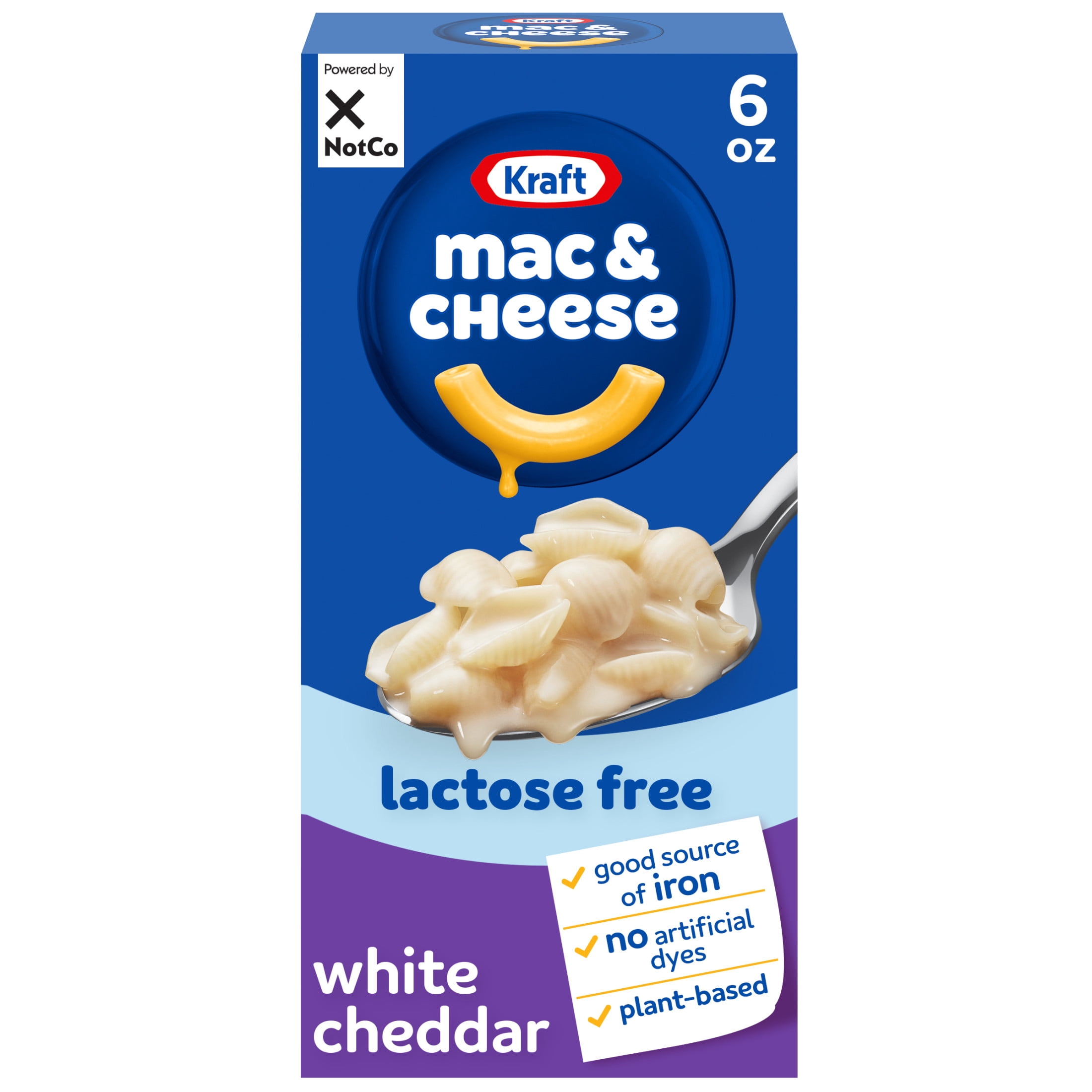 (2 pack) Kraft NotCo Lactose Free Mac and Cheese, Plant Based, 1 Box, White Cheddar Style, No Artificial Dyes, Good Source of Iron (15%), 10g of Protein (8%), 6 oz