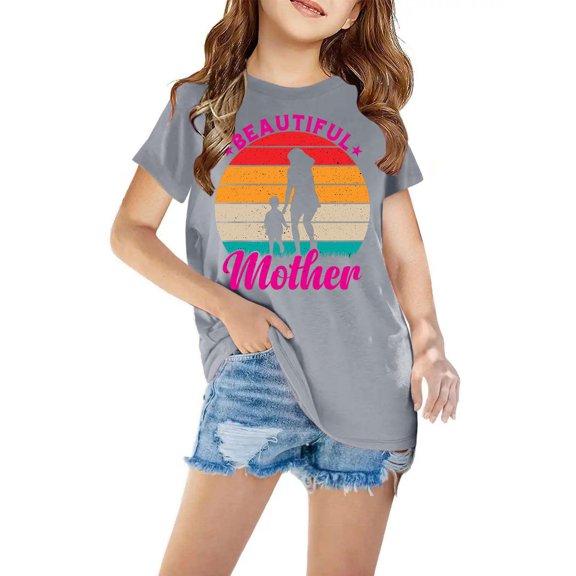 Kids Cotton T-Shirts Mother's Day Gift, Boys Girls Novelty Shirts Crewneck Short Sleeve Tees for 6-18 Years Teens Gray 11-12 Years