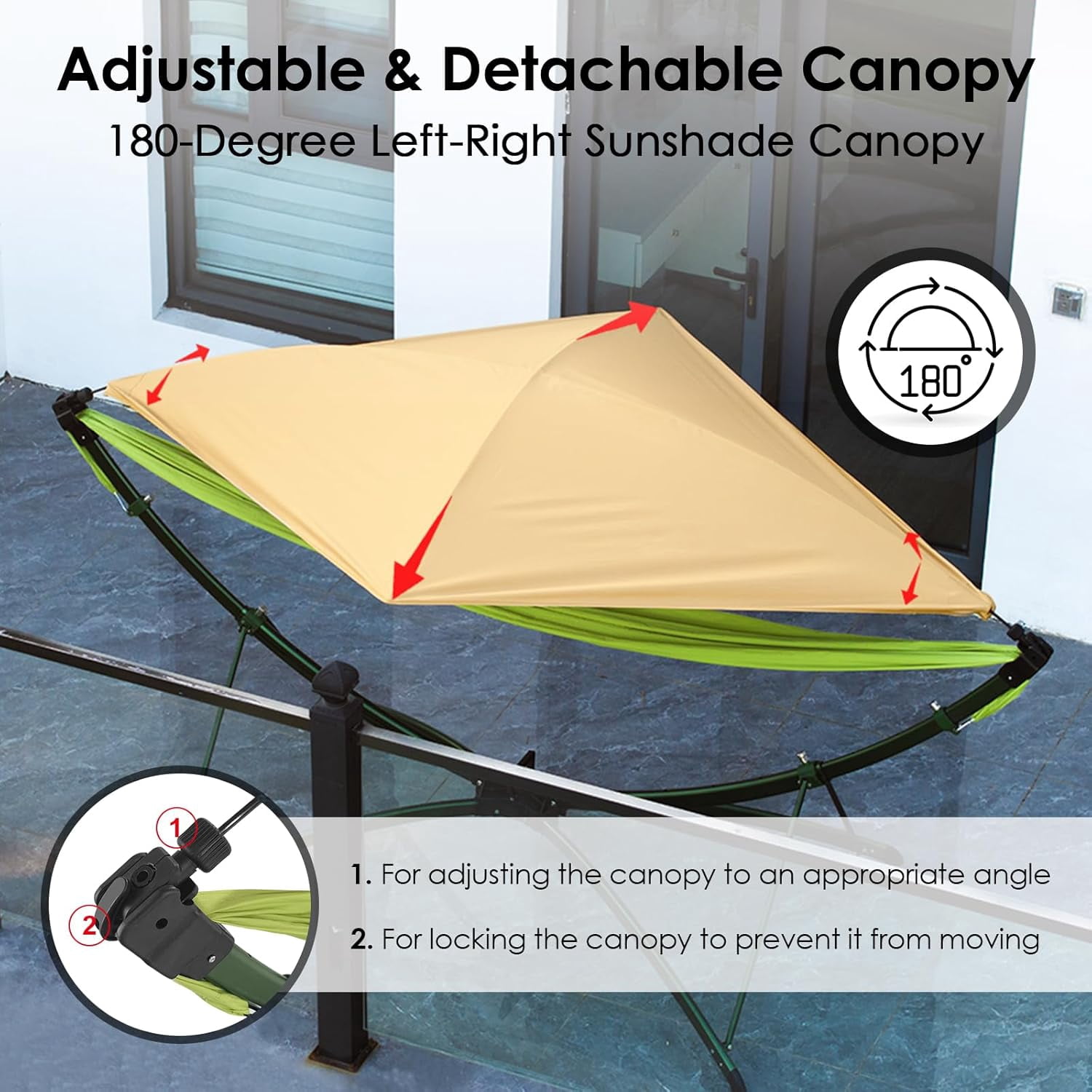 Portable Outdoor Garden Hammock with Quick-Fold Stand, Adjustable Sunshade, Storage Bag Hammock Chair Suitable for Camping, Home Gardens, Hotels, Outdoors, Beaches