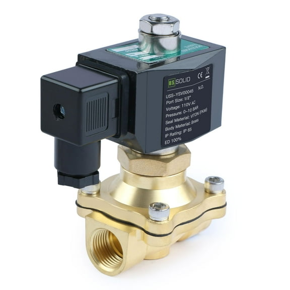 U.S. Solid 1/2" Brass Solenoid Valve - 110V AC, Normally Open, 10 Bar Electric Valve for Water, Air, Diesel