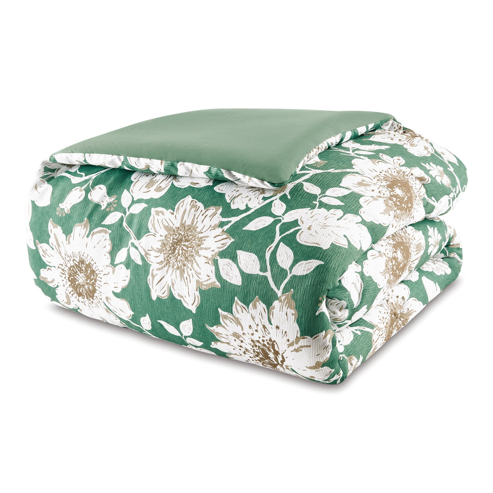 Mainstays All in One Reversible Comforter and Sheet set- 8 Piece, Twin, Green Floral