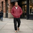 thumbnail image 5 of Resicozy Mens Zip Up Hoodies Long Sleeve Solid Color Hooded Sweatshirts Casual Fall Winter Track Jackets Wine S, 5 of 7