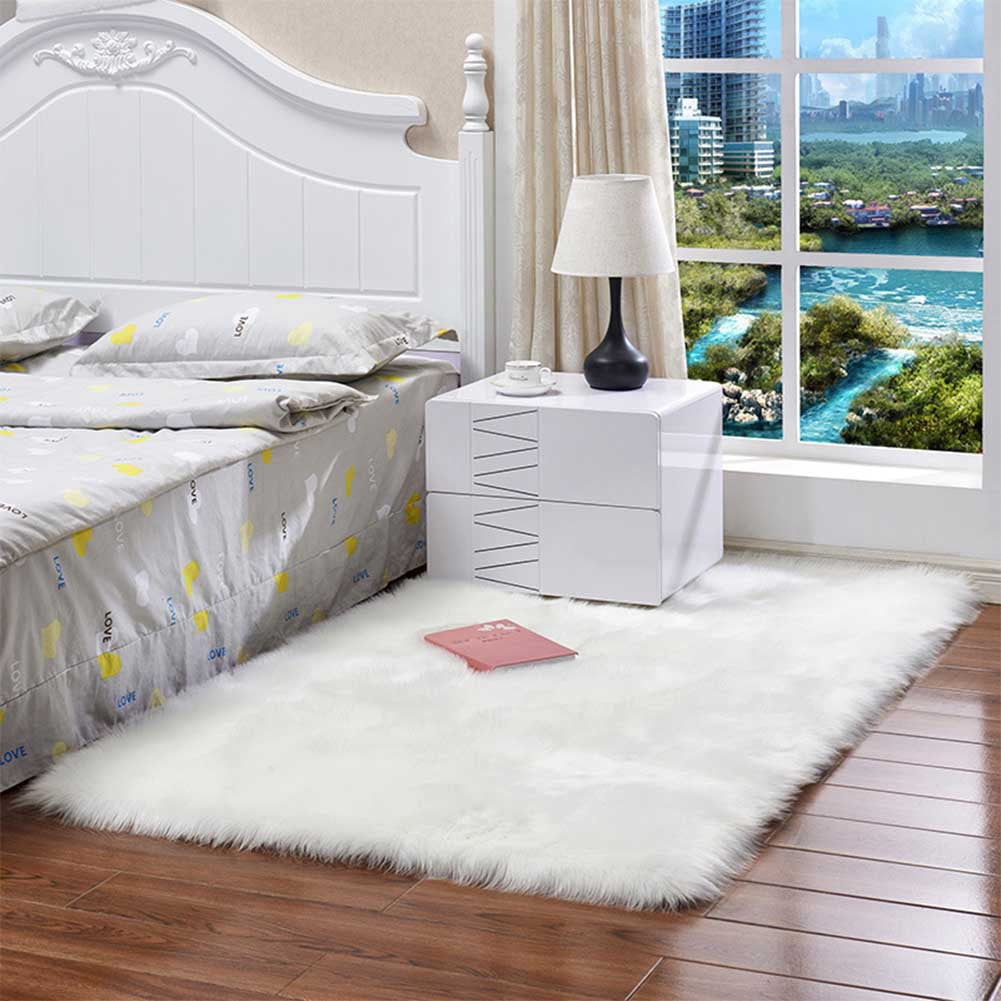 Washable Soft Artificial Sheepskin Rug Bedroom Floor Mat Hairy Rug Warm Seat Pad 