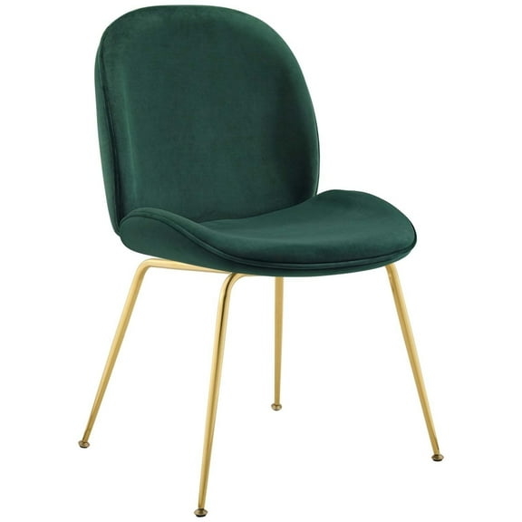 Modway Scoop Gold Stainless Steel Leg Performance Velvet Dining Chair in Green