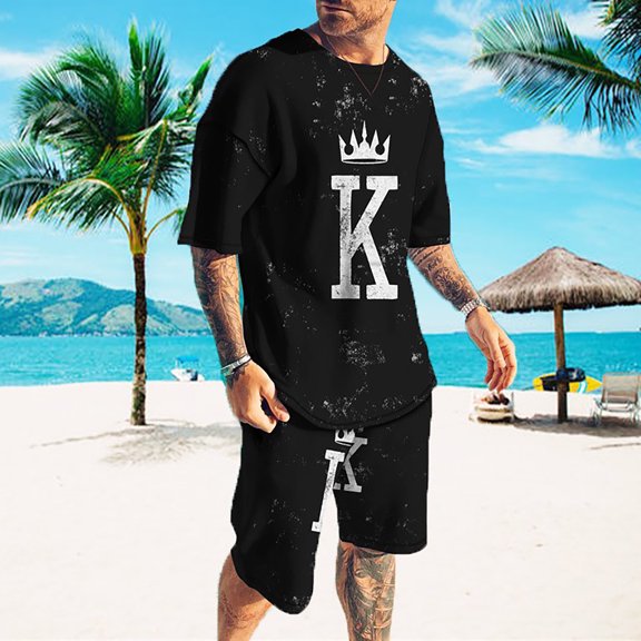 Vedolay Mens Short Outfit Mens 2 Piece Outfits Summer Shirt and Shorts Set Casual Sport Beach Outfits for Men,Black M