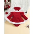 thumbnail image 3 of Infant Baby Girls Christmas Romper Dress Sequin Fur Trim Ruffle Velvet Skirt Bodysuit Headband Xmas Winter Clothes, 3 of 8
