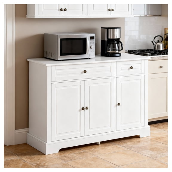 Sideboard Buffet Cabinet, White Accent Cabinet with Drawers & Shelves, Modern Storage for Dining Room, Entryway, Kitchen - 45.25" Wide