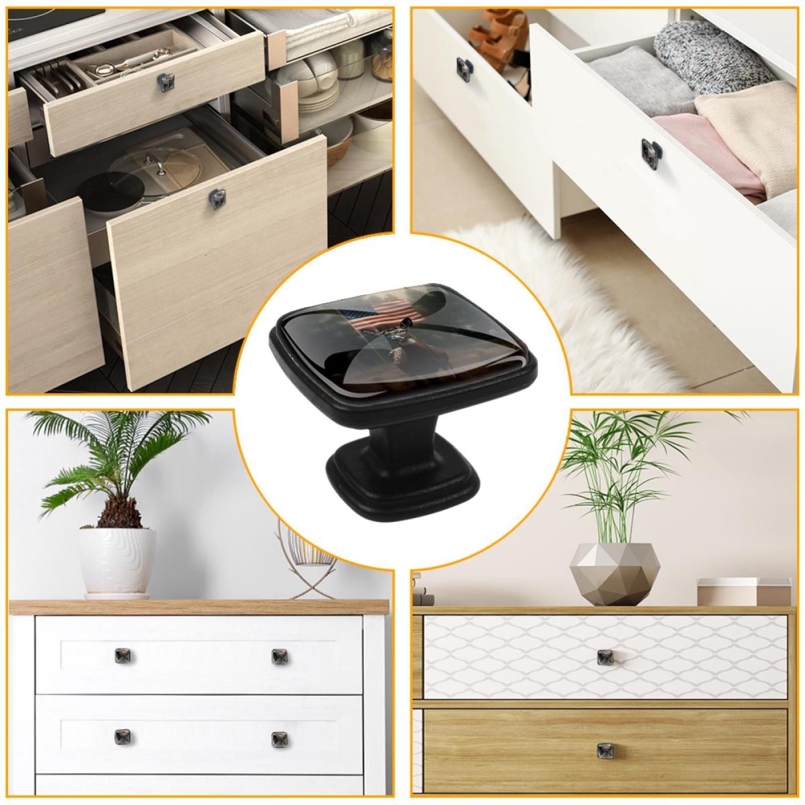 4 Pcs Cabinet Handle Drawer Pulls Deer and American Flag Knobs with Screws Square Furniture Office Cabinet Knob Decoration