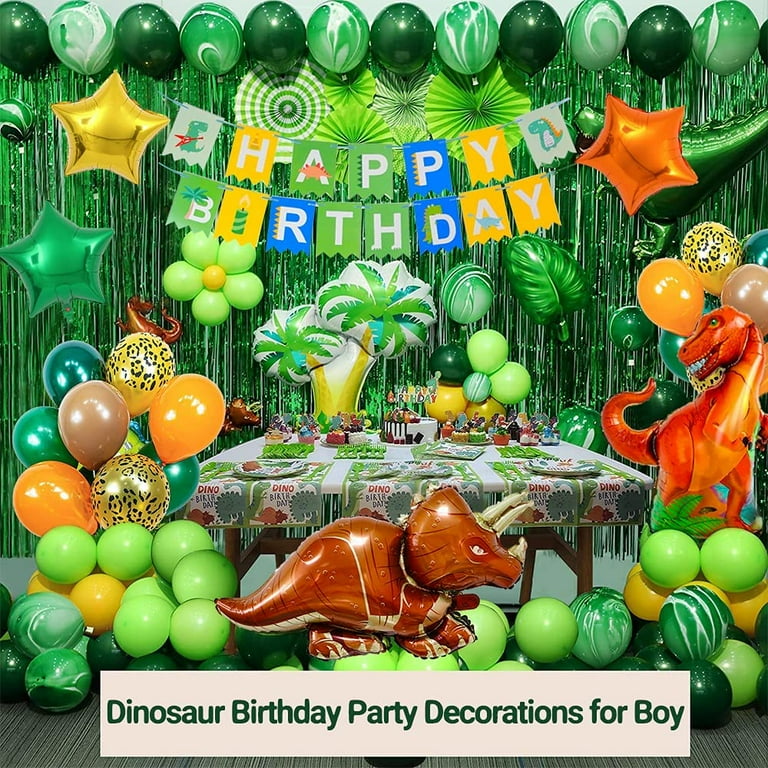 Mmtx Dinosaur Theme Birthday Party Decorations for Boy, Green Yellow Balloons with XXL Foil Dinosaur Happy Birthday Banner for Kid Birthday Dino Party