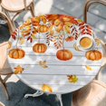thumbnail image 2 of Thanksgiving Pumpkins Fall Round Tablecloth, Fitted Table Cover with Elastic for 45"-54" Round Tables, Orange Maple Leaf Vintage Table Cloth Outdoor Indoor Dinning Party Waterproof Tablecloths, 2 of 7
