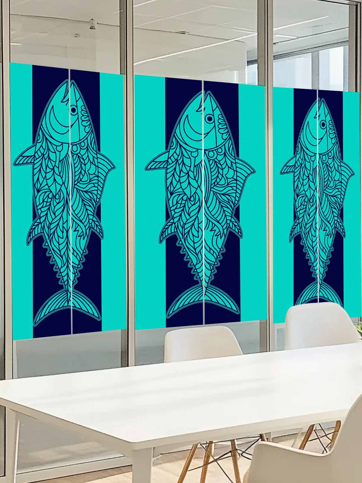 Tuna Window Privacy Film, Summer Beach Frosted Glass Window Clings Static Cling UV Heat Blocking Reusable Door Sticker for Bathroom 23.6 x 59 Inch