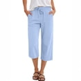 thumbnail image 5 of Capris Pants for Women Casual Summer 2026 Petite Pull on Straight Wide Leg Loose Drawstring Elastic Waist Cropped Trouser Blue S, 5 of 6