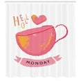 thumbnail image 3 of Smile Shower Curtain, Typographic Hello Monday with a Coffee Mug, Fabric Bathroom Set with Hooks, 69W X 75L Inches Long, Pastel Pink Dark Coral Pale Orange and Charcoal Grey, by Ambesonne, 3 of 3