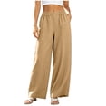 thumbnail image 3 of YABCSAZ Womens Cotton Linen Pants Casual Drawstring Elastic High Waisted Wide Leg Pants Loose Lounge Trousers Solid Color Casual Palazzo Pants with Pockets, 3 of 10
