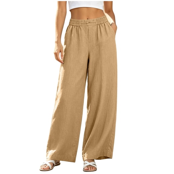 Kezqiaxn Plus Size Wide Leg Pants Summer Stretchy Elastic Waist Loose Casual Pants with Pockets Womens Trousers Fashion Clothing