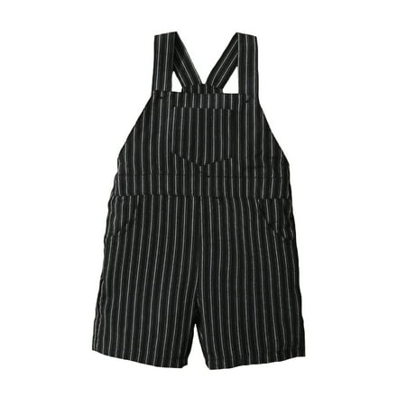 

Kucnuzki Toddler Baby Boy Clothes 4T Summer Jumpsuit Bodysuit 5T Sleeveless Stripes Prints Back Cross Overall Jumpsuit Bodysuit Black