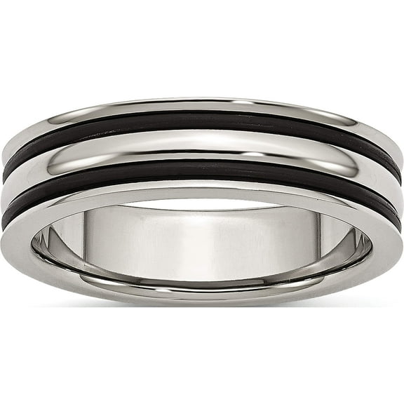 Stainless Steel 6mm Grooved And Black Rubber Band (Size 6) Made In China sr149-6