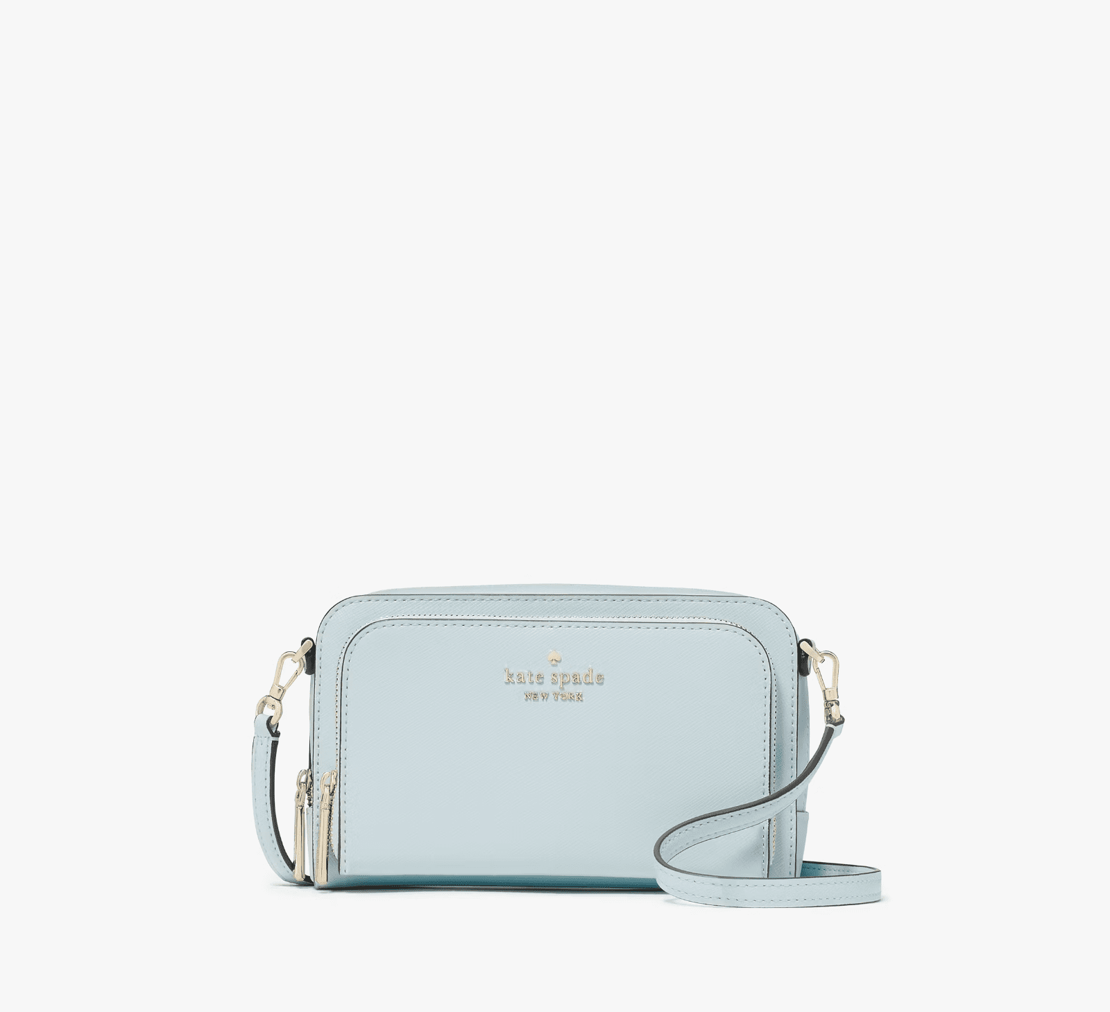 Kate Spade Staci Dual Zip Around Crossbody Leather Clutch Pouch Crisp Sky KG036