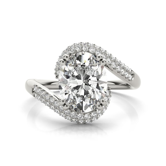Oval Cut Diamond Engagement Ring, Bypass Halo Diamond Ring, Solitaire Wedding Ring, Double Prong Set Diamond Ring, 925 Sterling Silver, 2.2 Ct Simulated Diamond, Anniversary Gifts