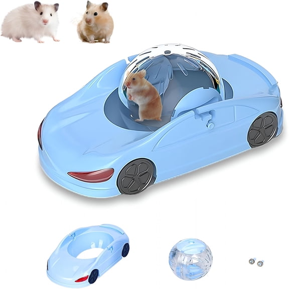 CYFW 3-In-1 Hamster Car Toy,Silent Dwarf Hamster Running Ball And Exercise Wheel 4.8 Inches,Small Pet Activity Center (Blue)