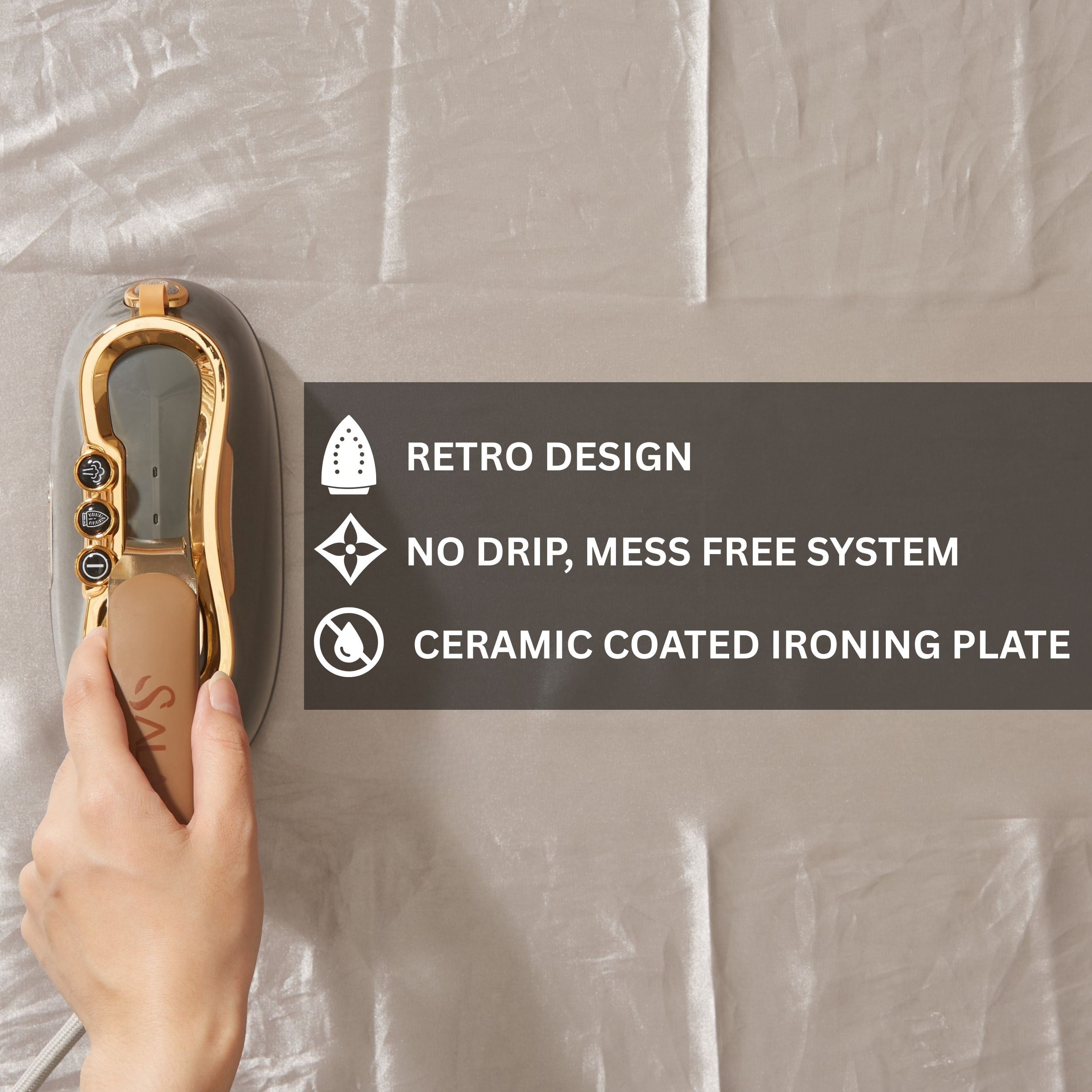 SALAV® Retro Edition Duopress Steamer and Iron with Ceramic Coated Plate, Titanium