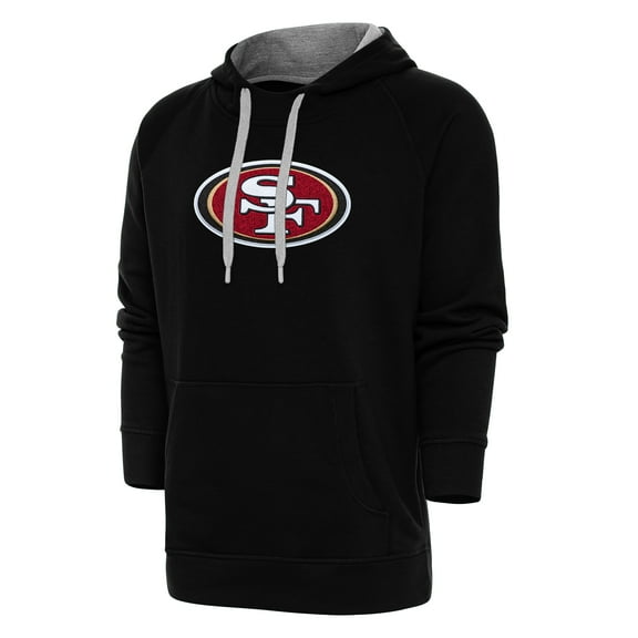 Men's Antigua Black San Francisco 49ers Victory Chenille Pullover Hoodie