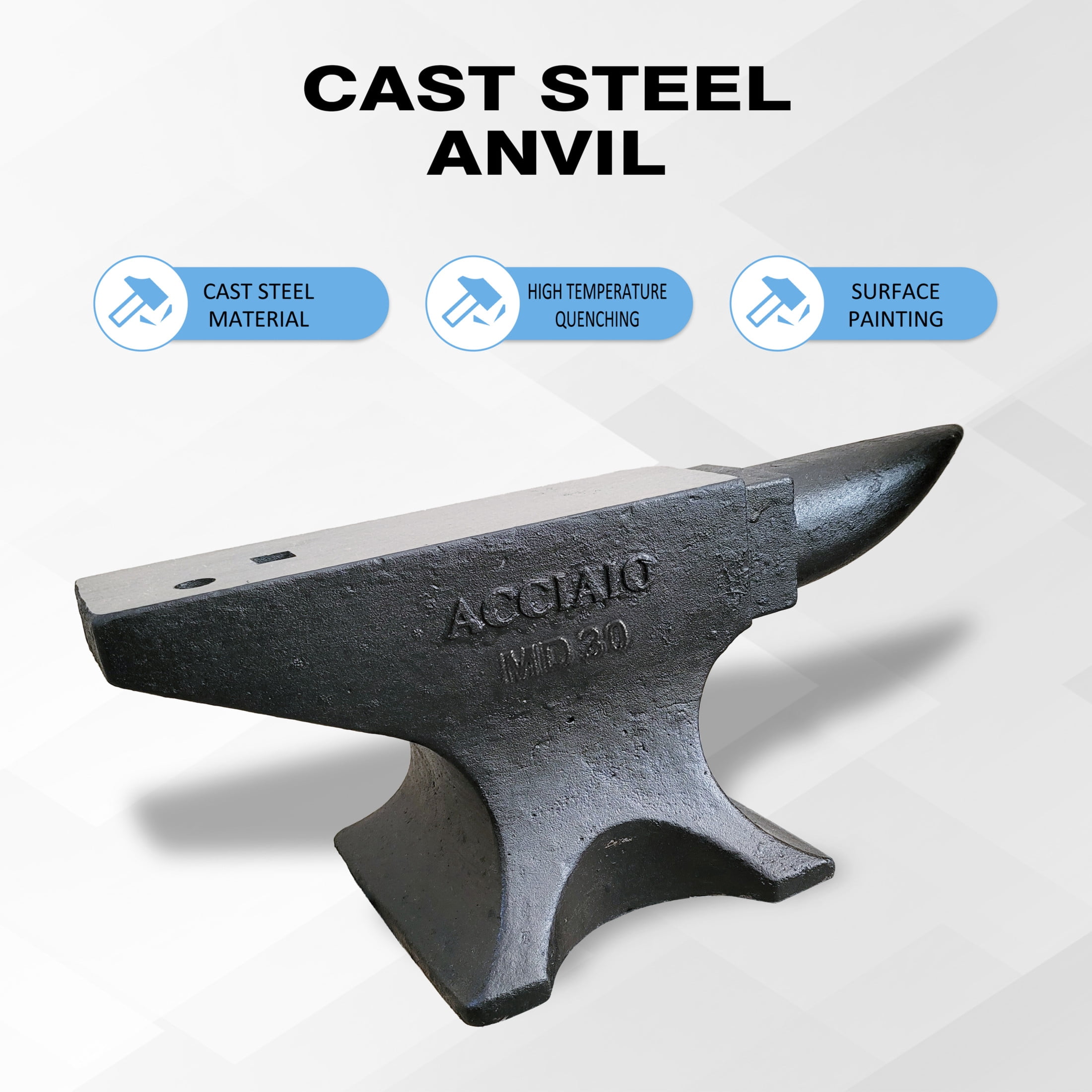 Noble House 66 lb Cast Steel Single Horn Anvil, 55 HRC Blacksmith Forging Tool with Hardy Hole