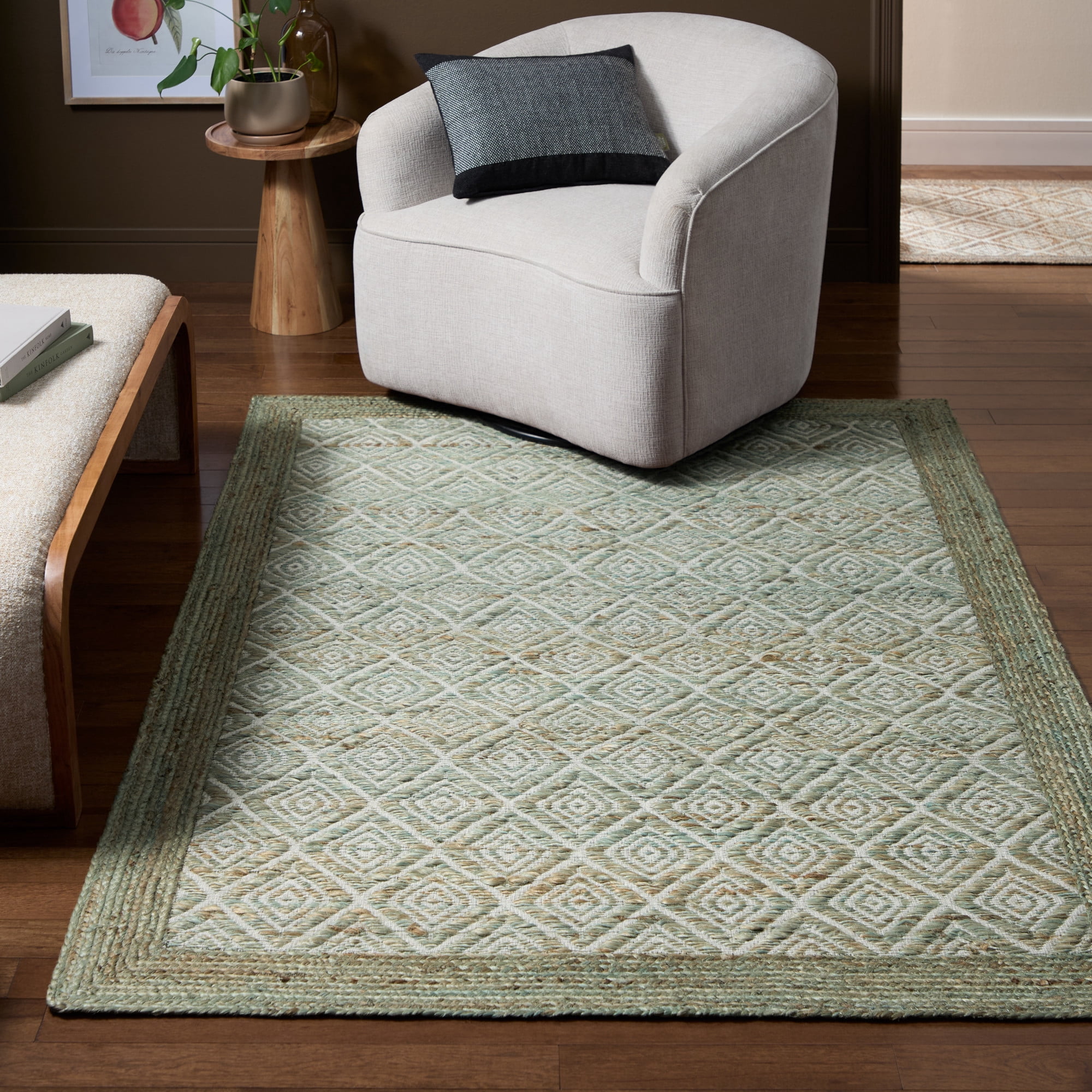 TOWN & COUNTRY TERRA Nalani Textured Diamond Hand-Knotted Flatwoven 100% Natural Jute Area Rug, Olive Green, 5'x7’