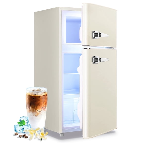 TACOOL Retro Mini Fridge with Dual Door 3.5Cu.ft Small Refrigerator with Freezer For Home White