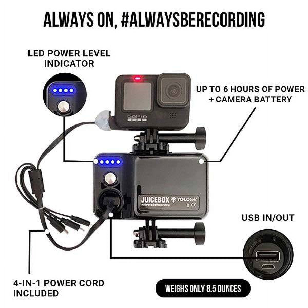 YOLOtek JUICEBANK - External GoPro Battery & Mount for Chesty & Other Camera Mounts - Power Bank 7800mAh upto 8.5hrs - Compatible With All Model of GoPro and Other Action Camera