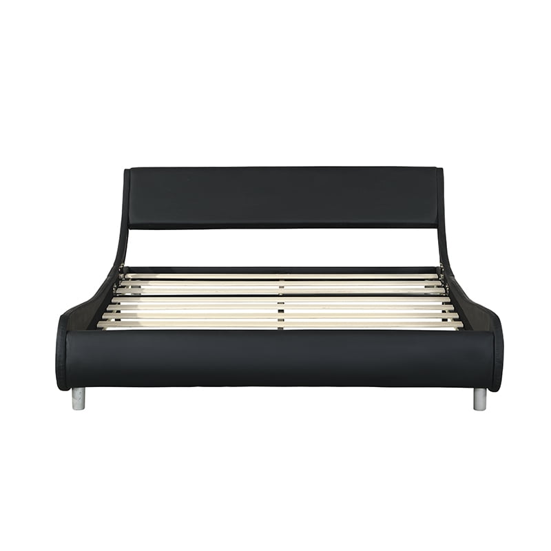 Faux Leather Upholstered Platform Bed Frame, Curve Design, Wood Slat