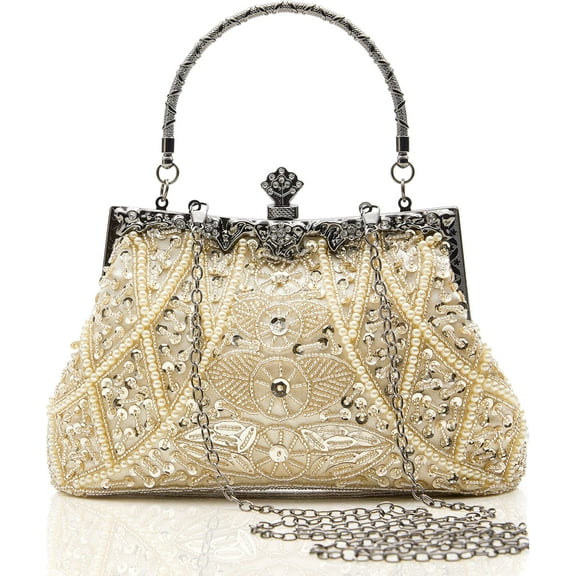 Evening Clutch Purses for Women - Vintage Evening Bag Accessories for Women Gatsby 1920s Beaded Sequin Pearl Clutch